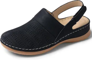 TEMOFON Shoes for Women Clogs Sandals: Comfortable Closed Toe Wedge Shoes Sling-Back Walking Mules with Arch Support