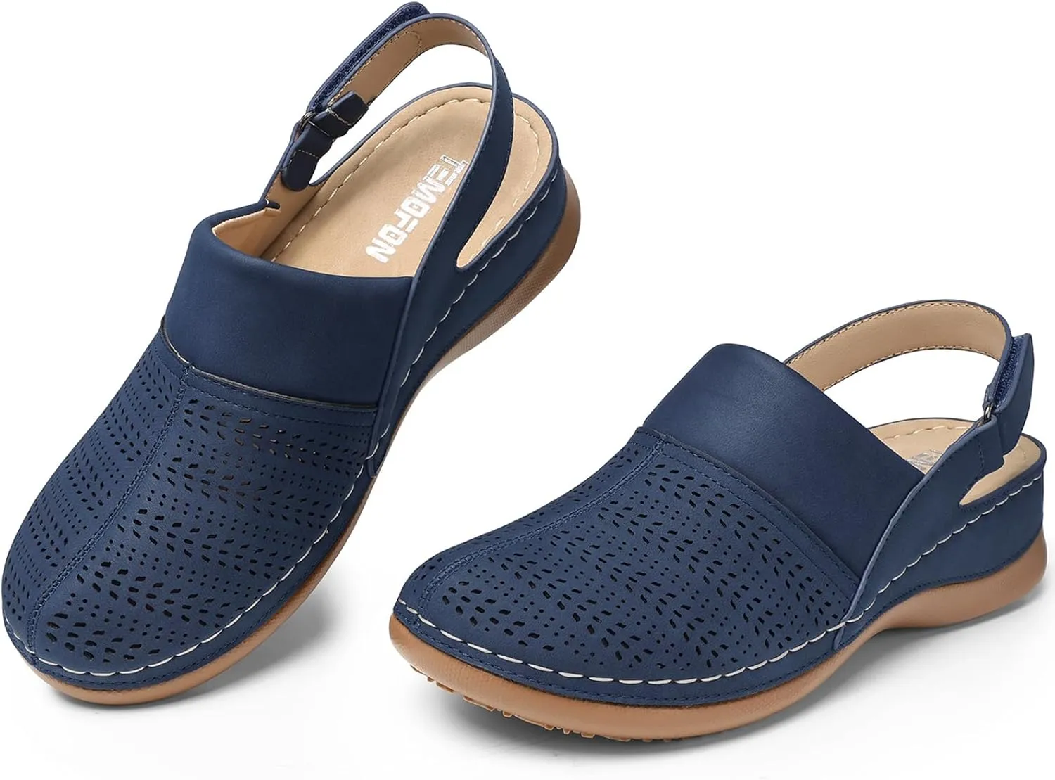 TEMOFON Shoes for Women Clogs Sandals: Comfortable Closed Toe Wedge Shoes Sling-Back Walking Mules with Arch Support
