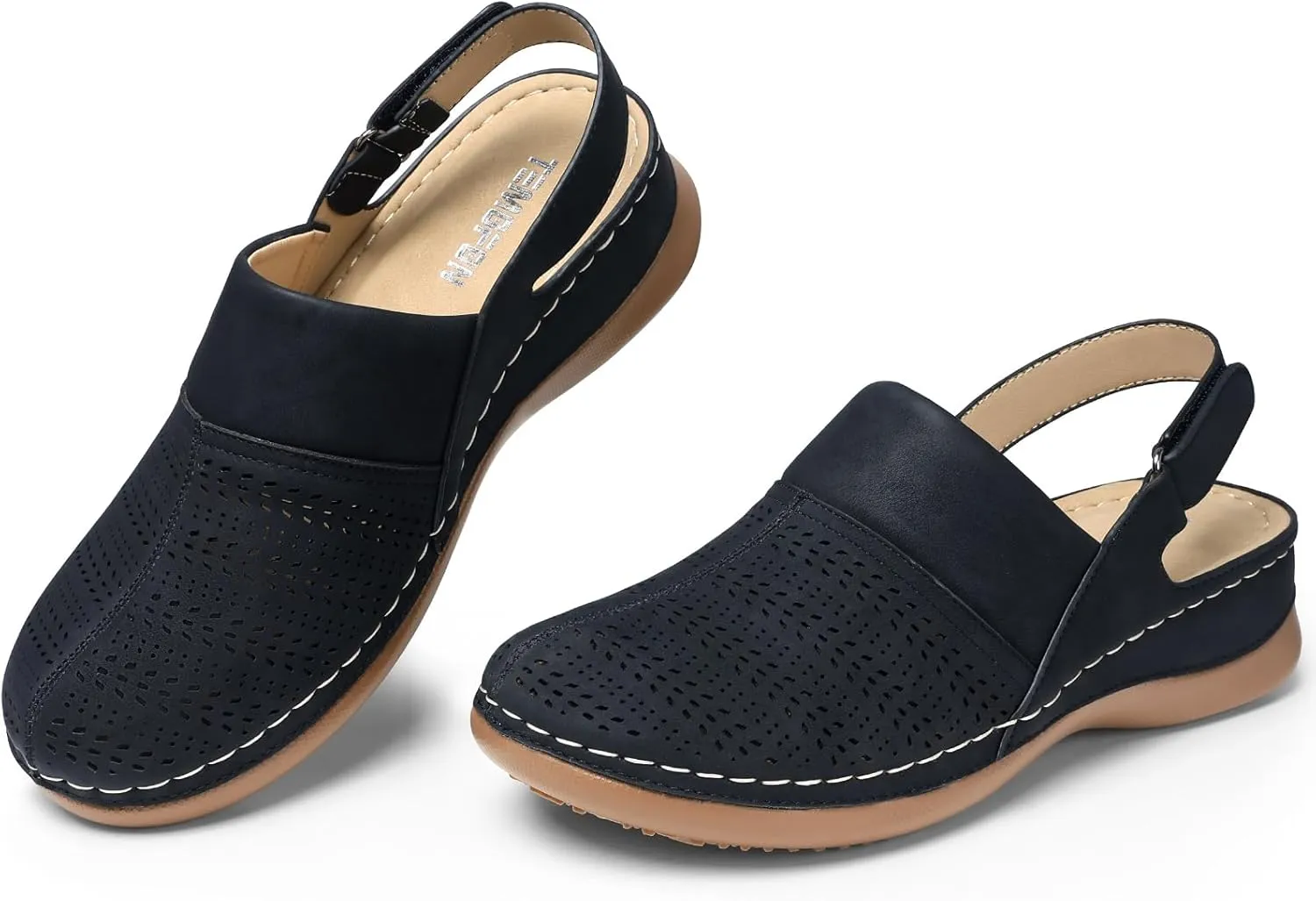 TEMOFON Shoes for Women Clogs Sandals: Comfortable Closed Toe Wedge Shoes Sling-Back Walking Mules with Arch Support