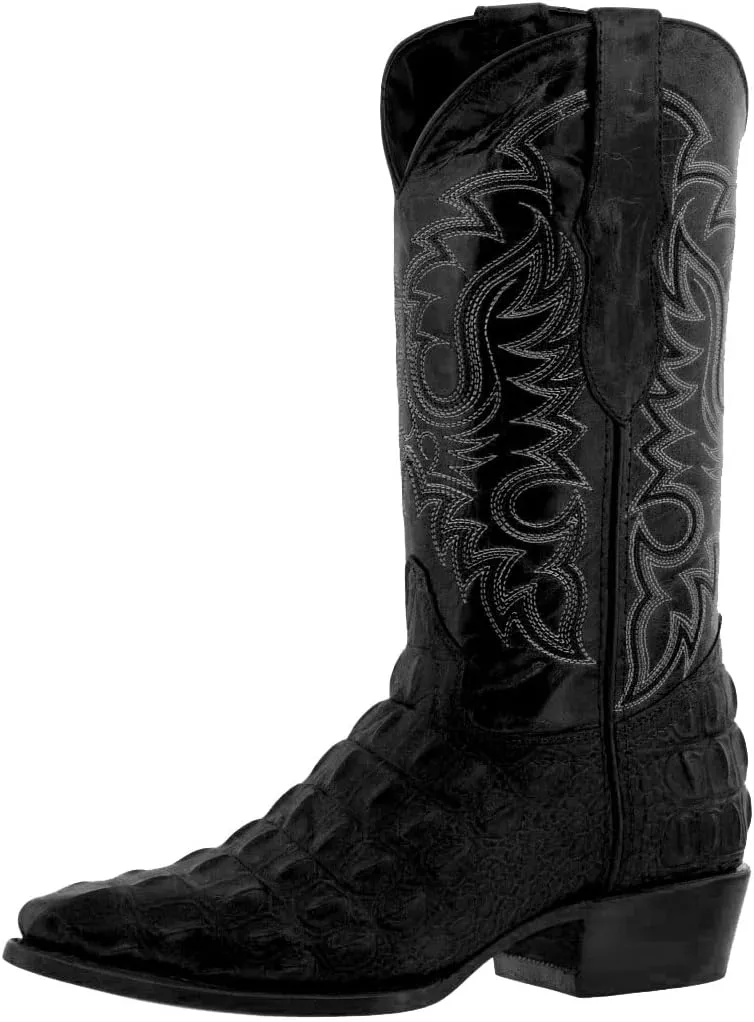 Texas Legacy Mens Black Western Leather Cowboy Boots Crocodile Back Print J Toe