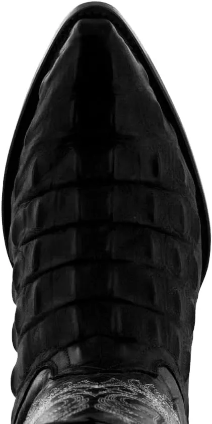 Texas Legacy Mens Black Western Leather Cowboy Boots Crocodile Back Print J Toe