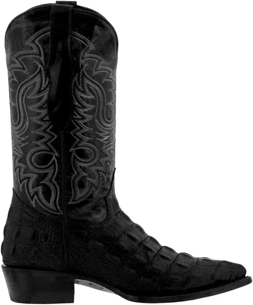 Texas Legacy Mens Black Western Leather Cowboy Boots Crocodile Back Print J Toe