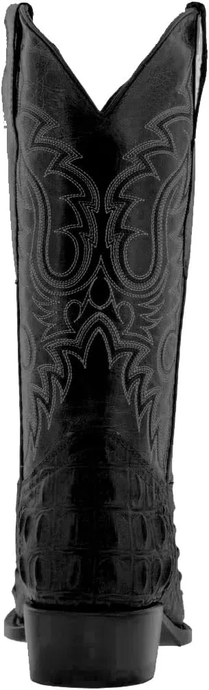 Texas Legacy Mens Black Western Leather Cowboy Boots Crocodile Back Print J Toe
