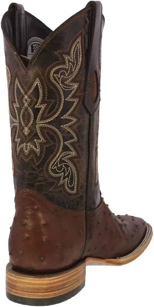 Texas Legacy Mens Brown Cowboy Boots Ostrich Quill Print Leather Square Toe Botas