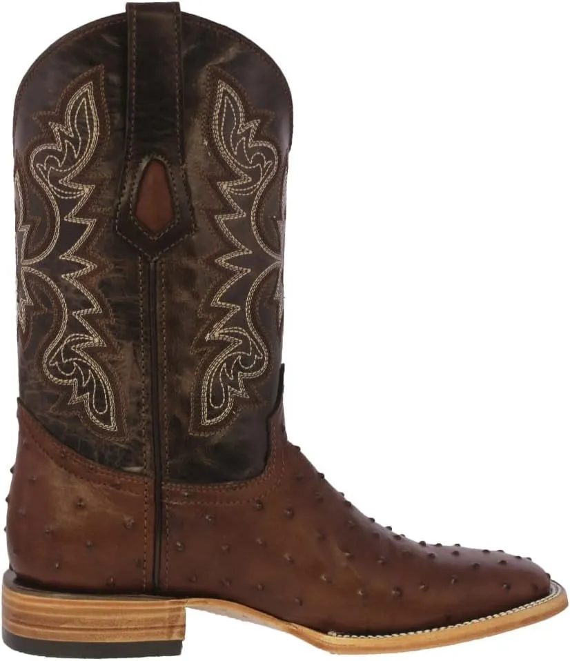 Texas Legacy Mens Brown Cowboy Boots Ostrich Quill Print Leather Square Toe Botas