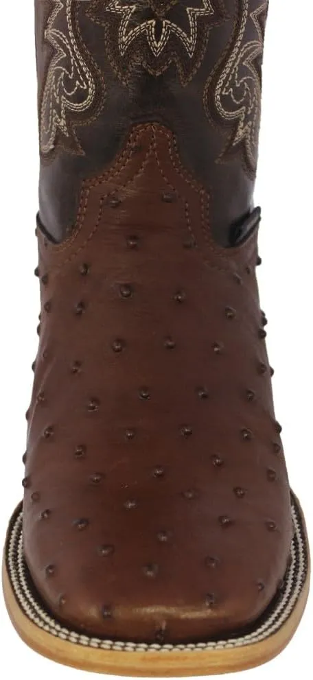 Texas Legacy Mens Brown Cowboy Boots Ostrich Quill Print Leather Square Toe Botas
