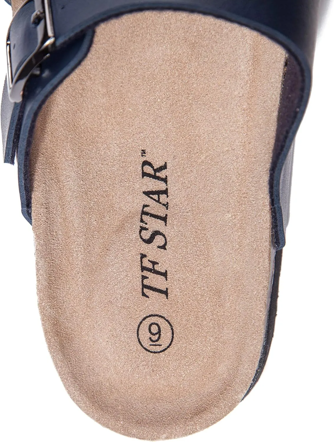 TF STAR Adjustable Sandals, Flat Leather Casual Slippers for Women & Ladies, Flip-Flops Ring Open-Toe Slide Cork Footbed for Teenagers/Girls