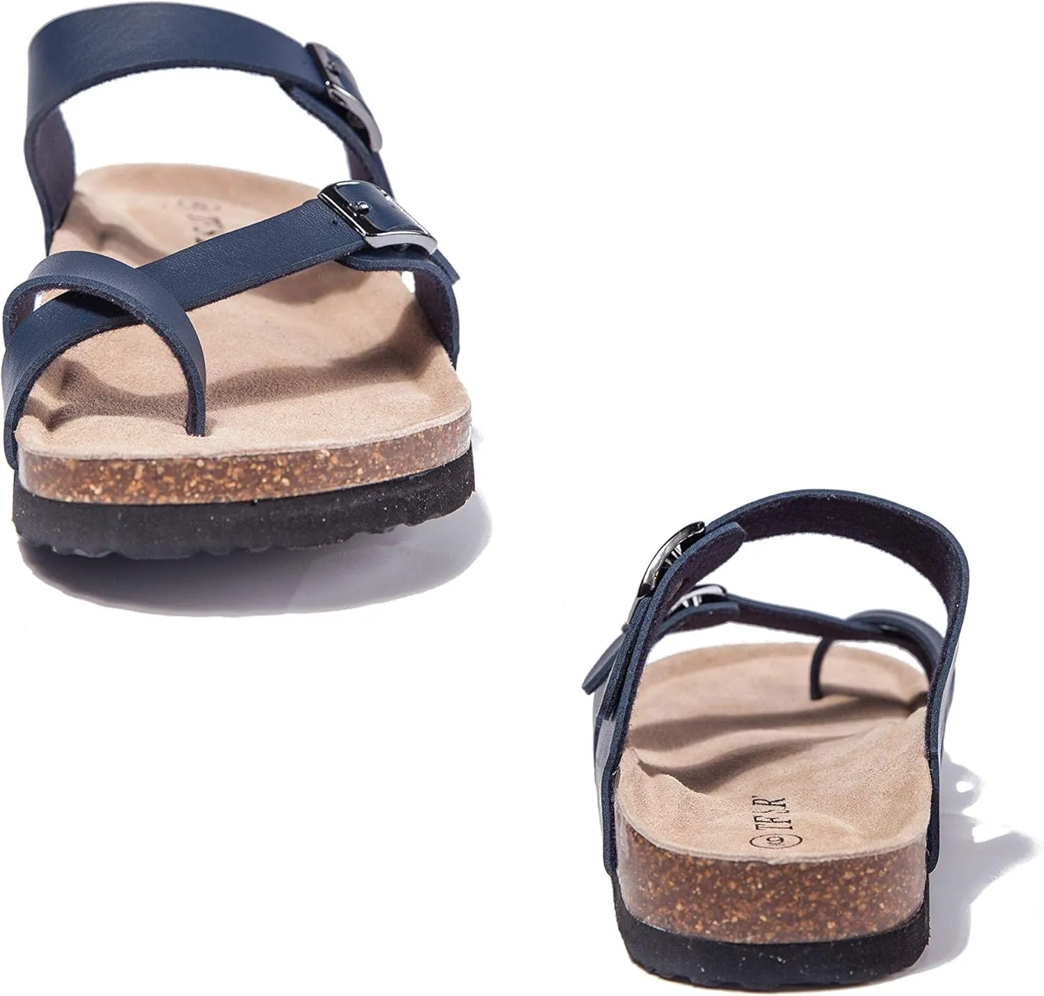 TF STAR Adjustable Sandals, Flat Leather Casual Slippers for Women & Ladies, Flip-Flops Ring Open-Toe Slide Cork Footbed for Teenagers/Girls