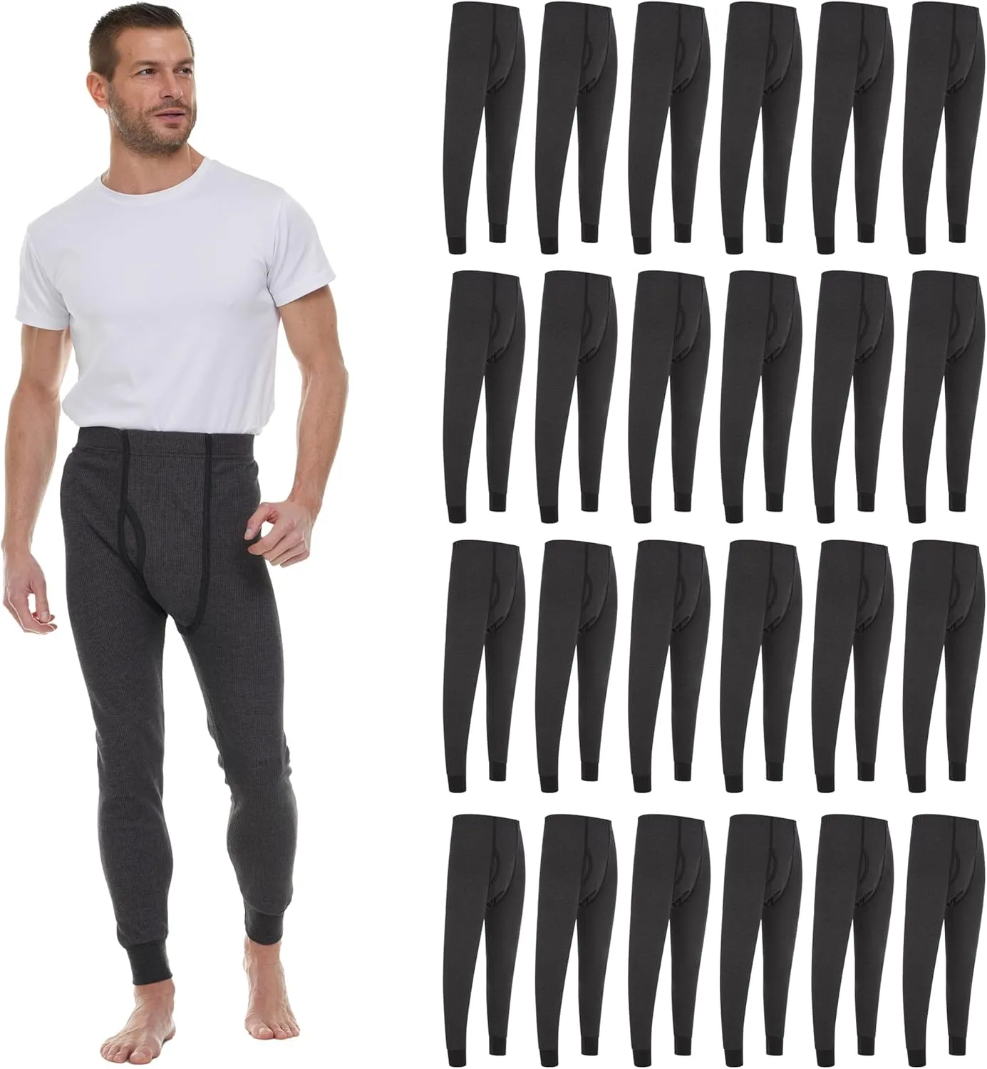 Thermal Pants for Men, Long Johns Mens Underwear Bulk Wholesale, Cotton, Solid Colors, Shelter Donations