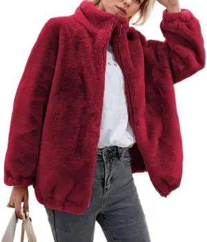 TIAFORD Women's Zip Up Sherpa Sweatshirt Fuzzy Fleece Solid Color Coat Long Sleeves Oversized Pull On Outerwear