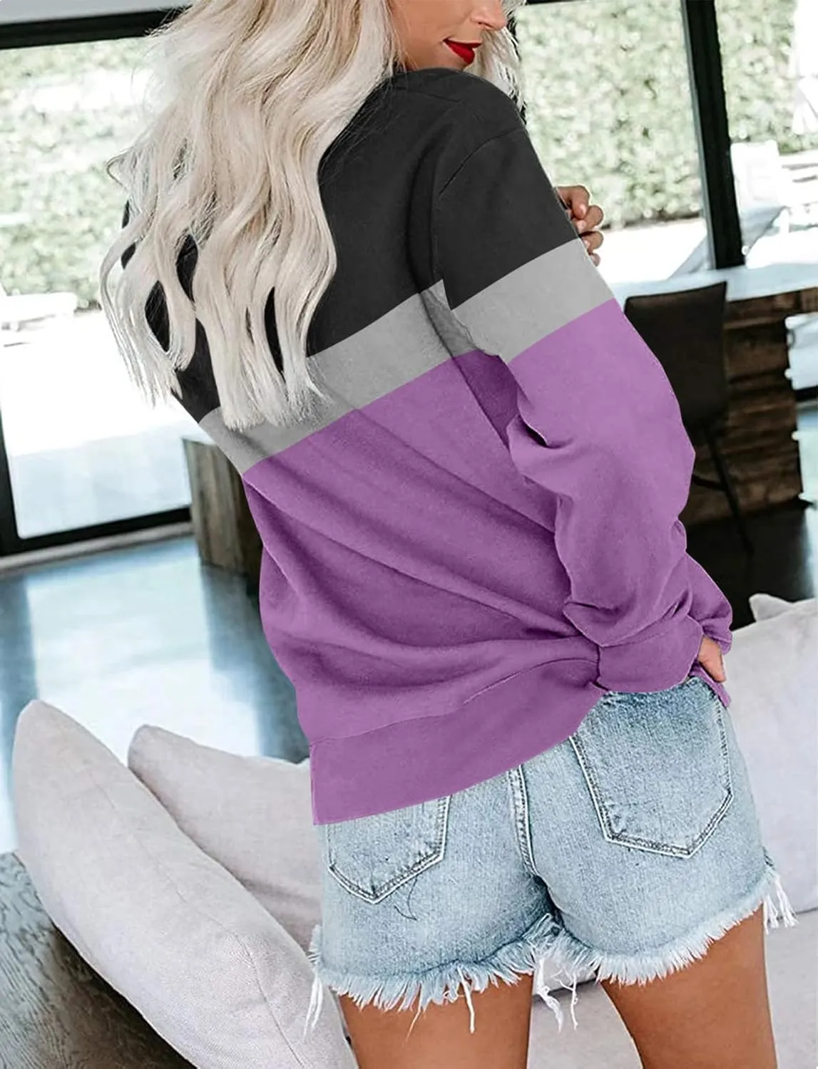 TICTICMIMI Women's Casual Long Sleeve Color Block/Solid Tops Crewneck Sweatshirts Cute Loose Fit Pullover with Pockets