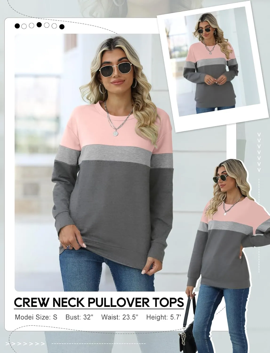TICTICMIMI Women's Casual Long Sleeve Color Block/Solid Tops Crewneck Sweatshirts Cute Loose Fit Pullover with Pockets
