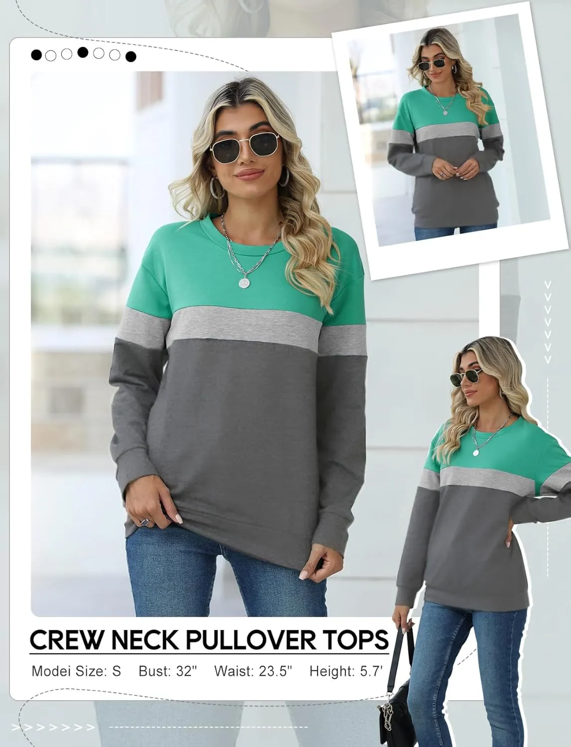 TICTICMIMI Women's Casual Long Sleeve Color Block/Solid Tops Crewneck Sweatshirts Cute Loose Fit Pullover with Pockets