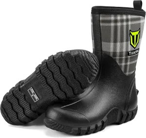 TIDEWE Rubber Boots for Women, 5.5mm Neoprene Insulated Rain Boots with Steel Shank, Waterproof Mid Calf Hunting Boots, Sturdy Rubber Work Boots for Farming Gardening Fishing