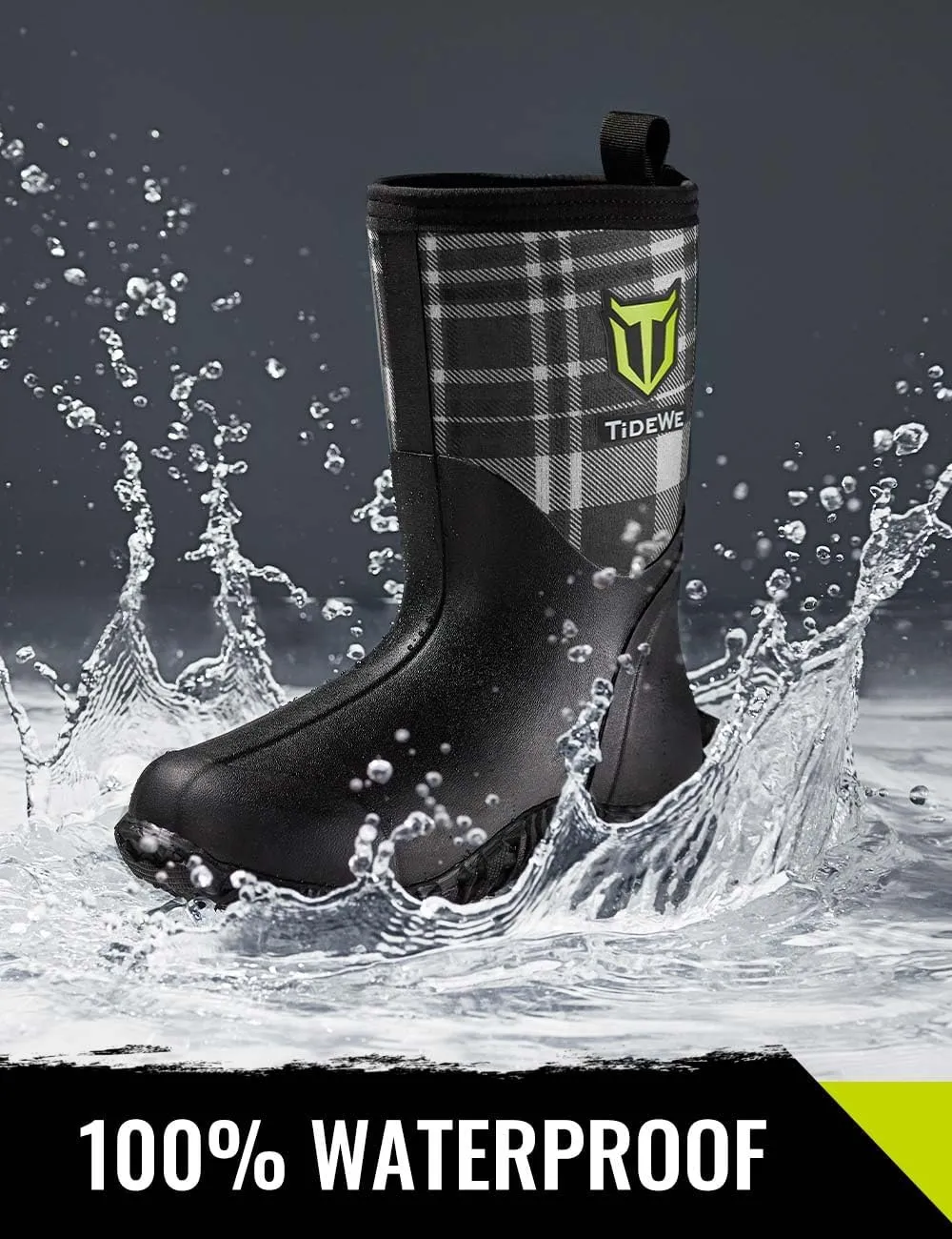 TIDEWE Rubber Boots for Women, 5.5mm Neoprene Insulated Rain Boots with Steel Shank, Waterproof Mid Calf Hunting Boots, Sturdy Rubber Work Boots for Farming Gardening Fishing