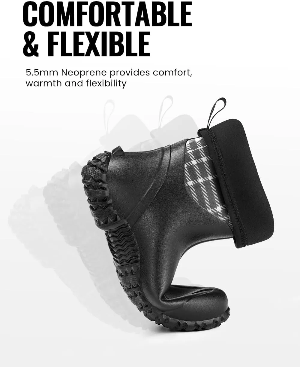 TIDEWE Rubber Boots for Women, 5.5mm Neoprene Insulated Rain Boots with Steel Shank, Waterproof Mid Calf Hunting Boots, Sturdy Rubber Work Boots for Farming Gardening Fishing