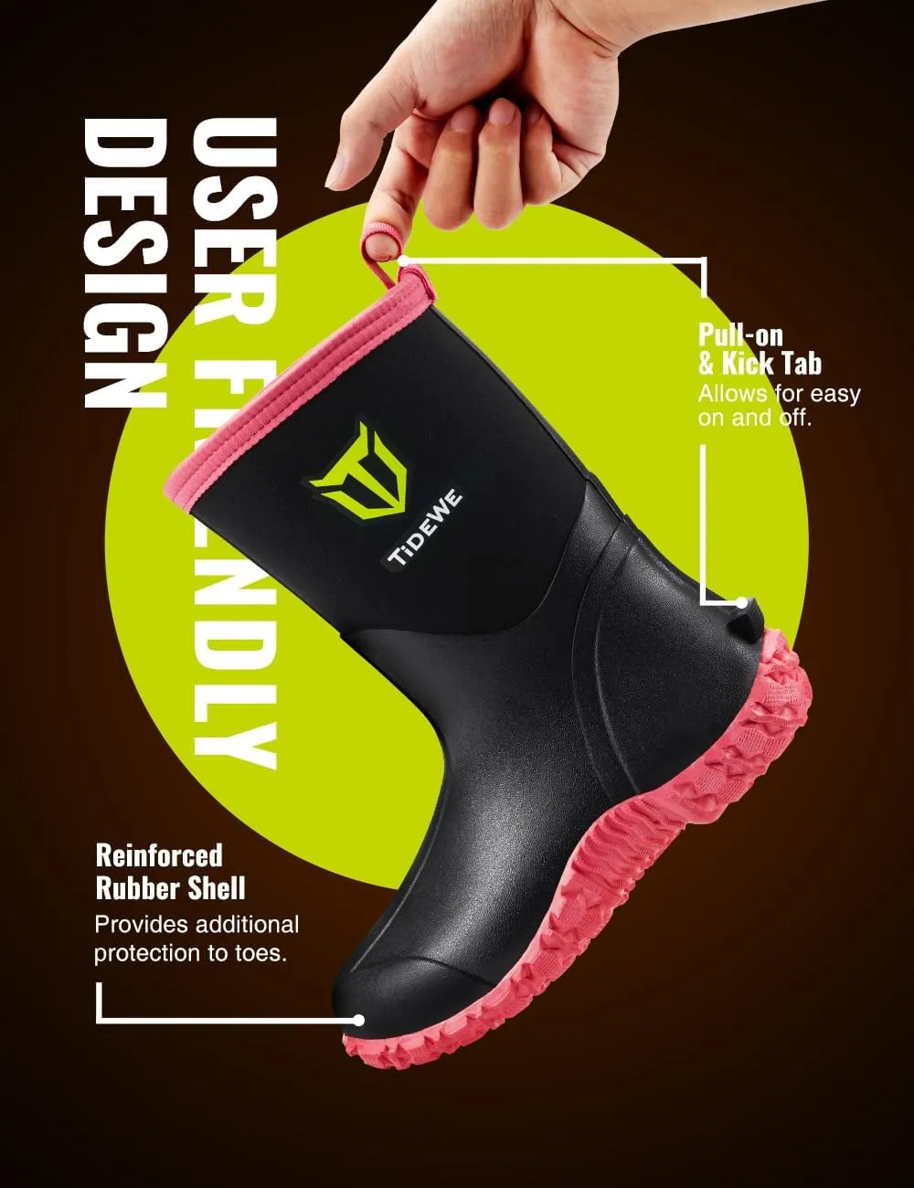 TIDEWE Rubber Boots for Women, 5.5mm Neoprene Insulated Rain Boots with Steel Shank, Waterproof Mid Calf Hunting Boots, Sturdy Rubber Work Boots for Farming Gardening Fishing