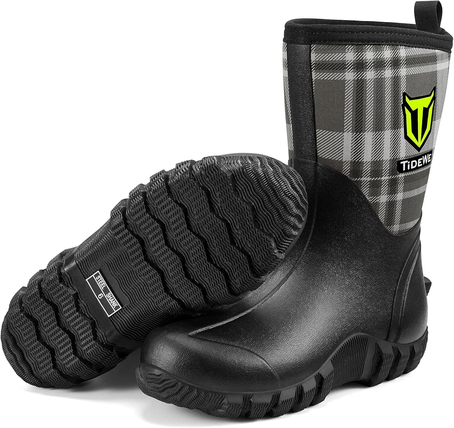 TIDEWE Rubber Boots for Women, 5.5mm Neoprene Insulated Rain Boots with Steel Shank, Waterproof Mid Calf Hunting Boots, Sturdy Rubber Work Boots for Farming Gardening Fishing