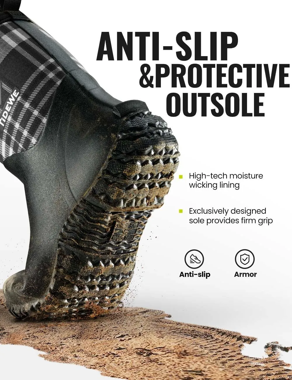 TIDEWE Rubber Boots for Women, 5.5mm Neoprene Insulated Rain Boots with Steel Shank, Waterproof Mid Calf Hunting Boots, Sturdy Rubber Work Boots for Farming Gardening Fishing