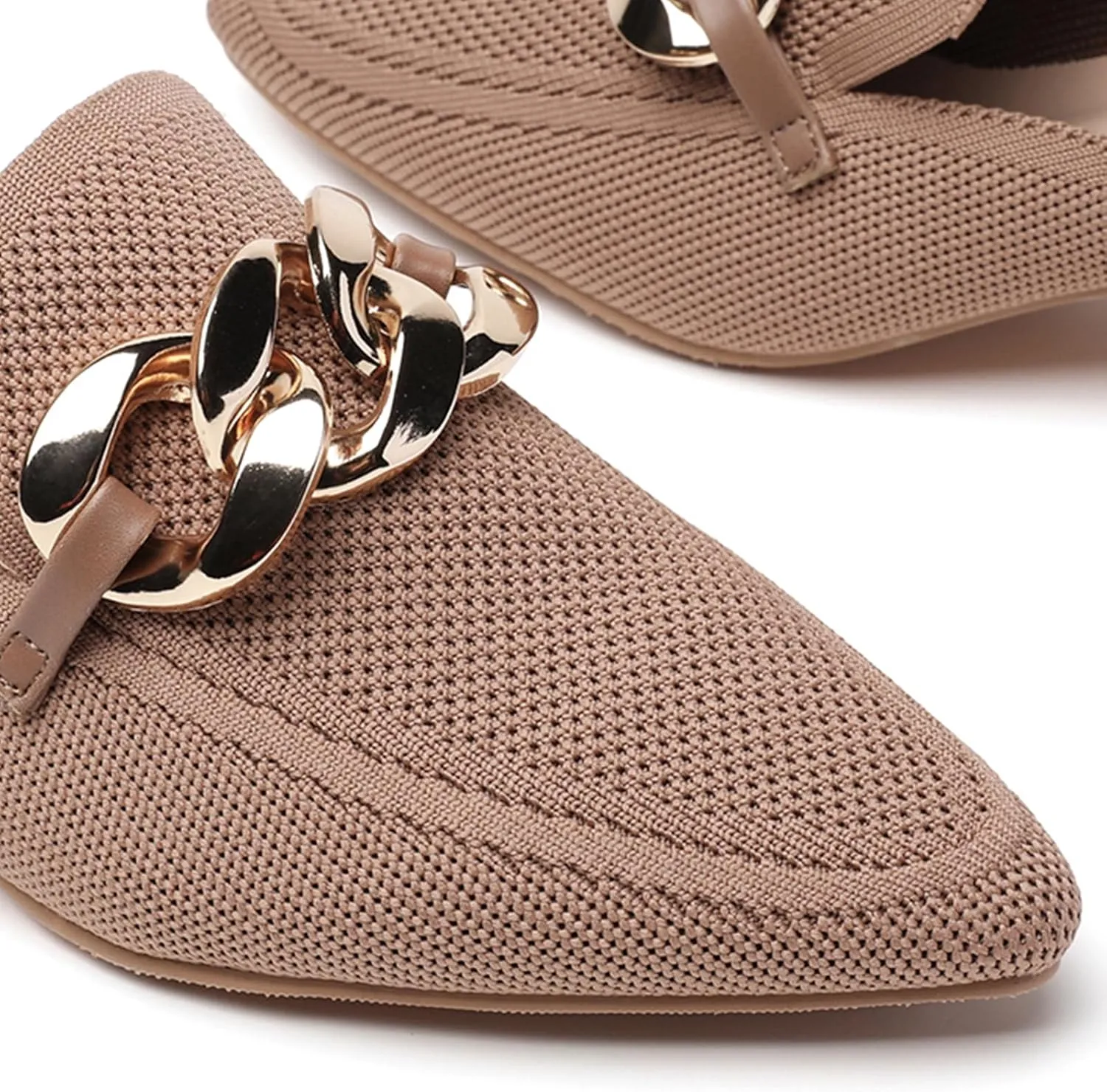 Tilocow Metal Chain Decor Mules Heels for Women Chunky Heeled Sandals Slip on Closed Toe Slides for Women Backless Mules