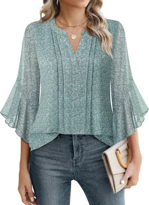 Timeson Women's 3/4 Sleeve Tops Dressy Casual Business Work Blouses Chiffon Office Shirts