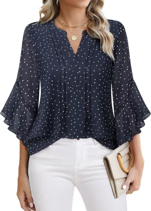 Timeson Women's 3/4 Sleeve Tops Dressy Casual Business Work Blouses Chiffon Office Shirts