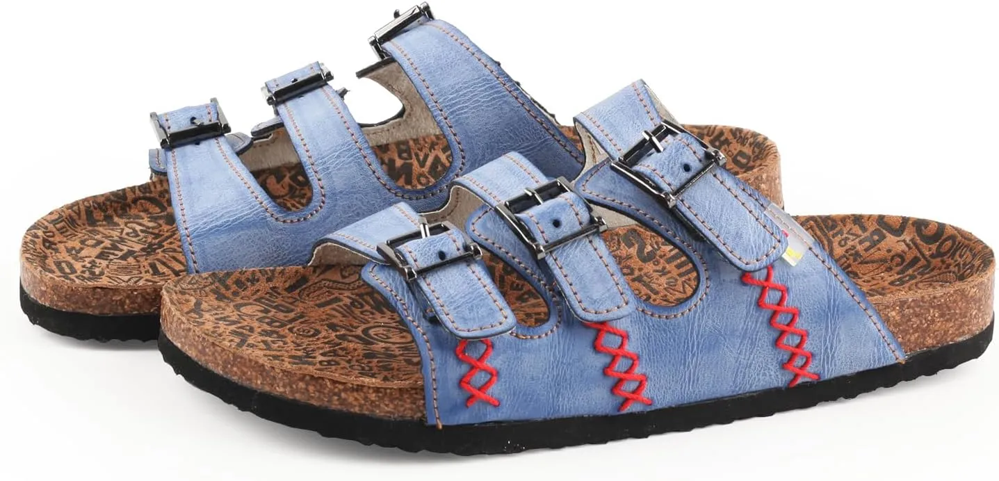 TMA EYES Womens Flat Slide Sandals with Arch Support Strap Adjustable Buckle Non Slip Rubber Sole