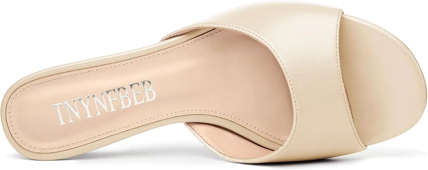 TNYNFBEB Womens Low Kitten Heel Open Toe Sandals Mules Shoes Slingback Prom Party Dress Summer 1.4 Inches Heels
