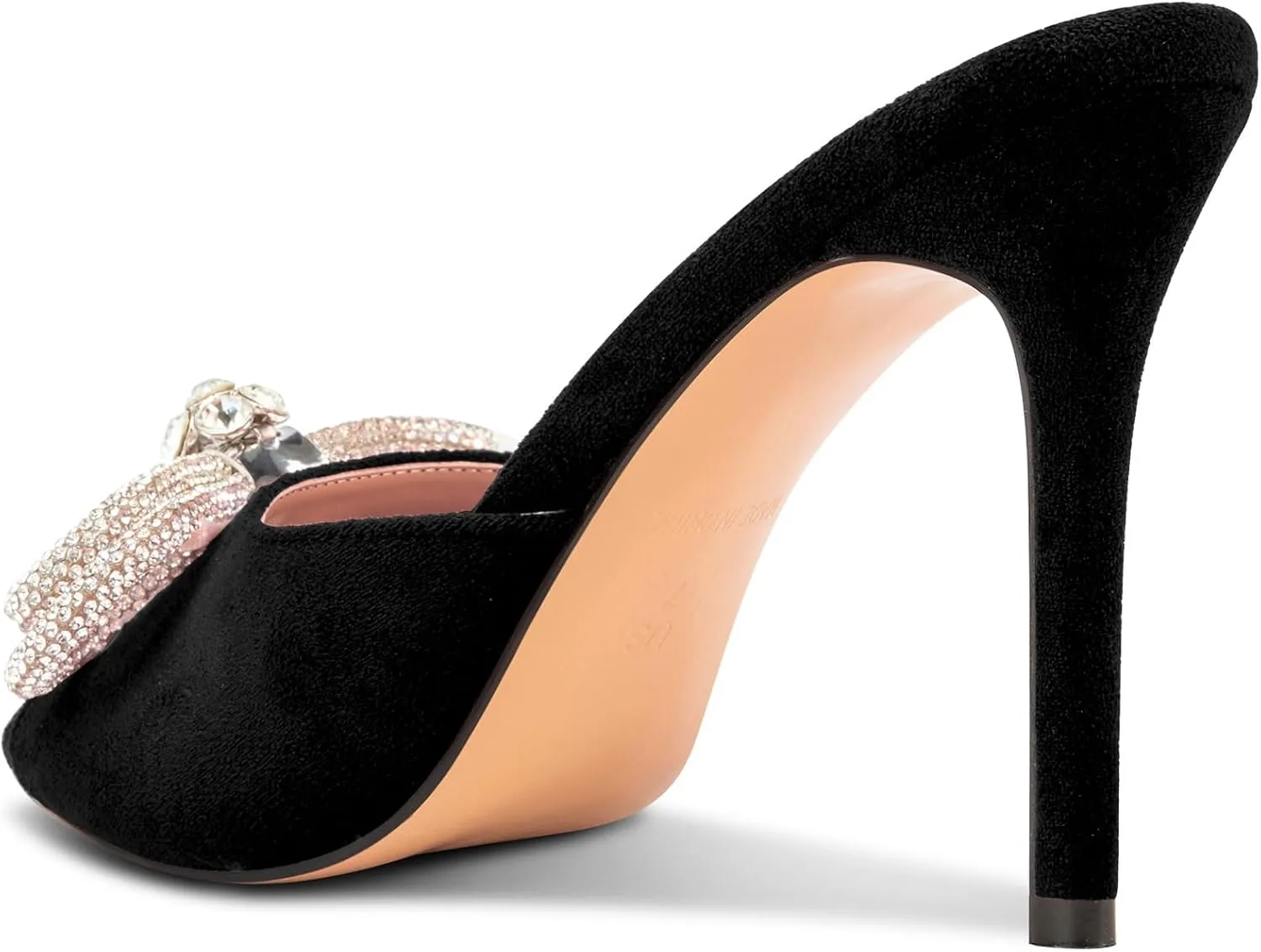 TNYNFBEB Womens Stiletto High Heel Peep Open Toe Sandals Mules Shoes Slingback Slip-on Rhinestone Crystal Bow-knot Prom Dress 3.9 Inches Heels