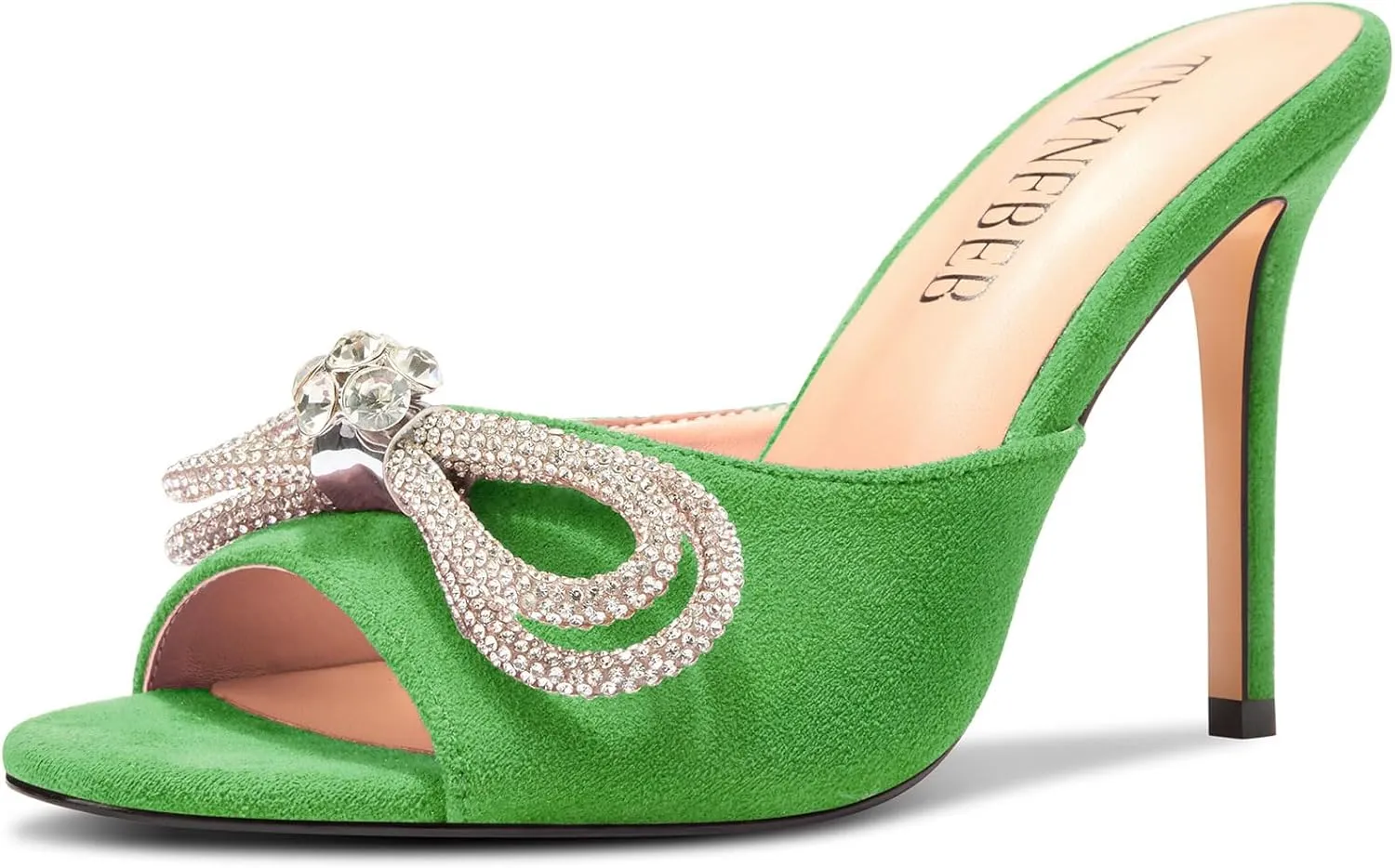 TNYNFBEB Womens Stiletto High Heel Peep Open Toe Sandals Mules Shoes Slingback Slip-on Rhinestone Crystal Bow-knot Prom Dress 3.9 Inches Heels