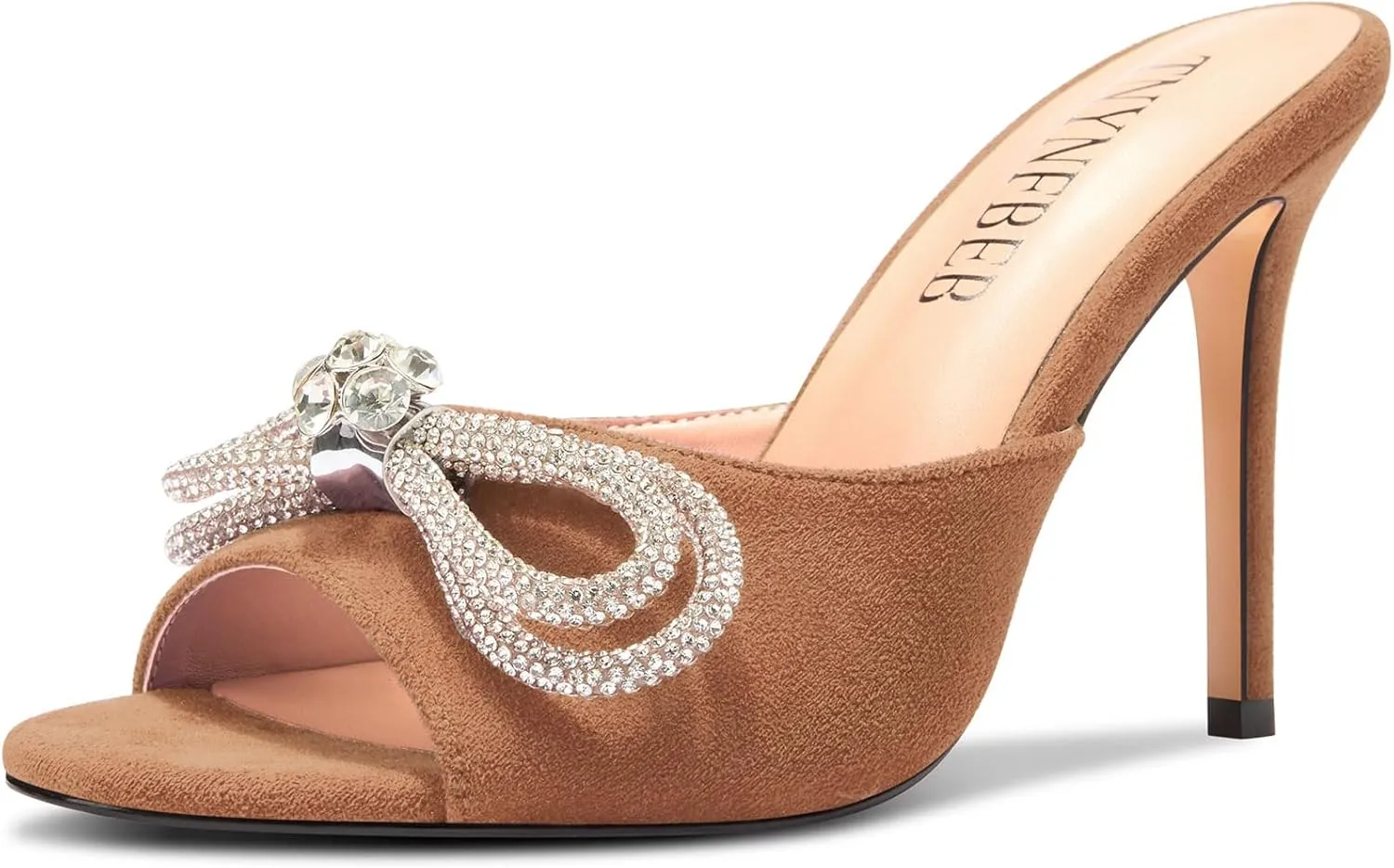 TNYNFBEB Womens Stiletto High Heel Peep Open Toe Sandals Mules Shoes Slingback Slip-on Rhinestone Crystal Bow-knot Prom Dress 3.9 Inches Heels