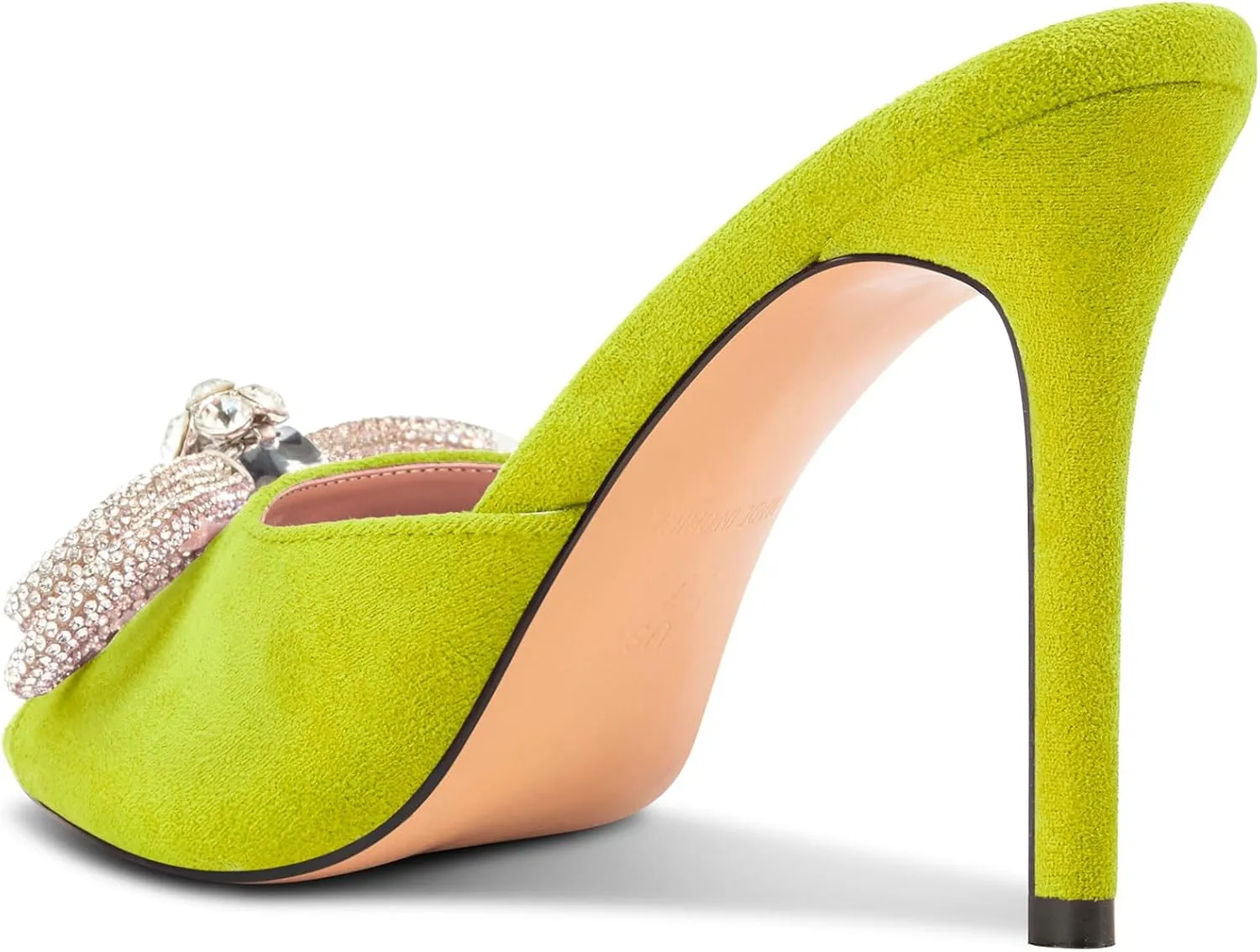 TNYNFBEB Womens Stiletto High Heel Peep Open Toe Sandals Mules Shoes Slingback Slip-on Rhinestone Crystal Bow-knot Prom Dress 3.9 Inches Heels