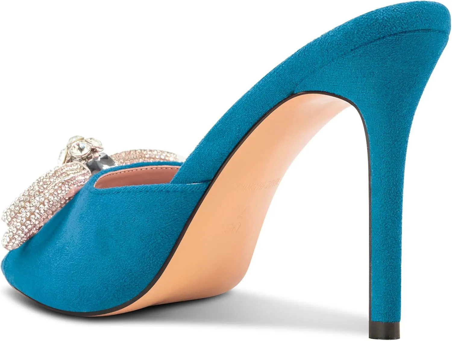 TNYNFBEB Womens Stiletto High Heel Peep Open Toe Sandals Mules Shoes Slingback Slip-on Rhinestone Crystal Bow-knot Prom Dress 3.9 Inches Heels