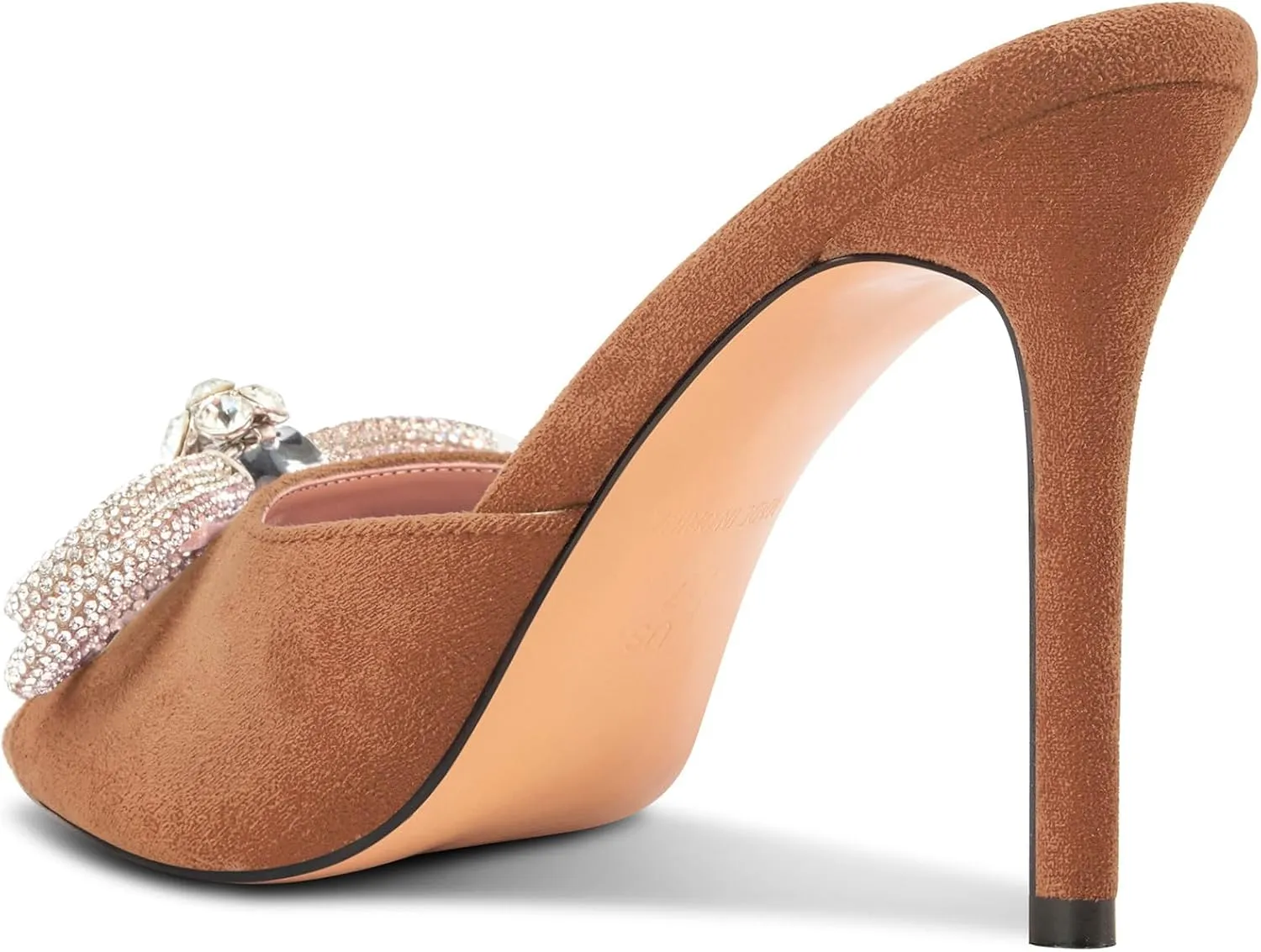 TNYNFBEB Womens Stiletto High Heel Peep Open Toe Sandals Mules Shoes Slingback Slip-on Rhinestone Crystal Bow-knot Prom Dress 3.9 Inches Heels