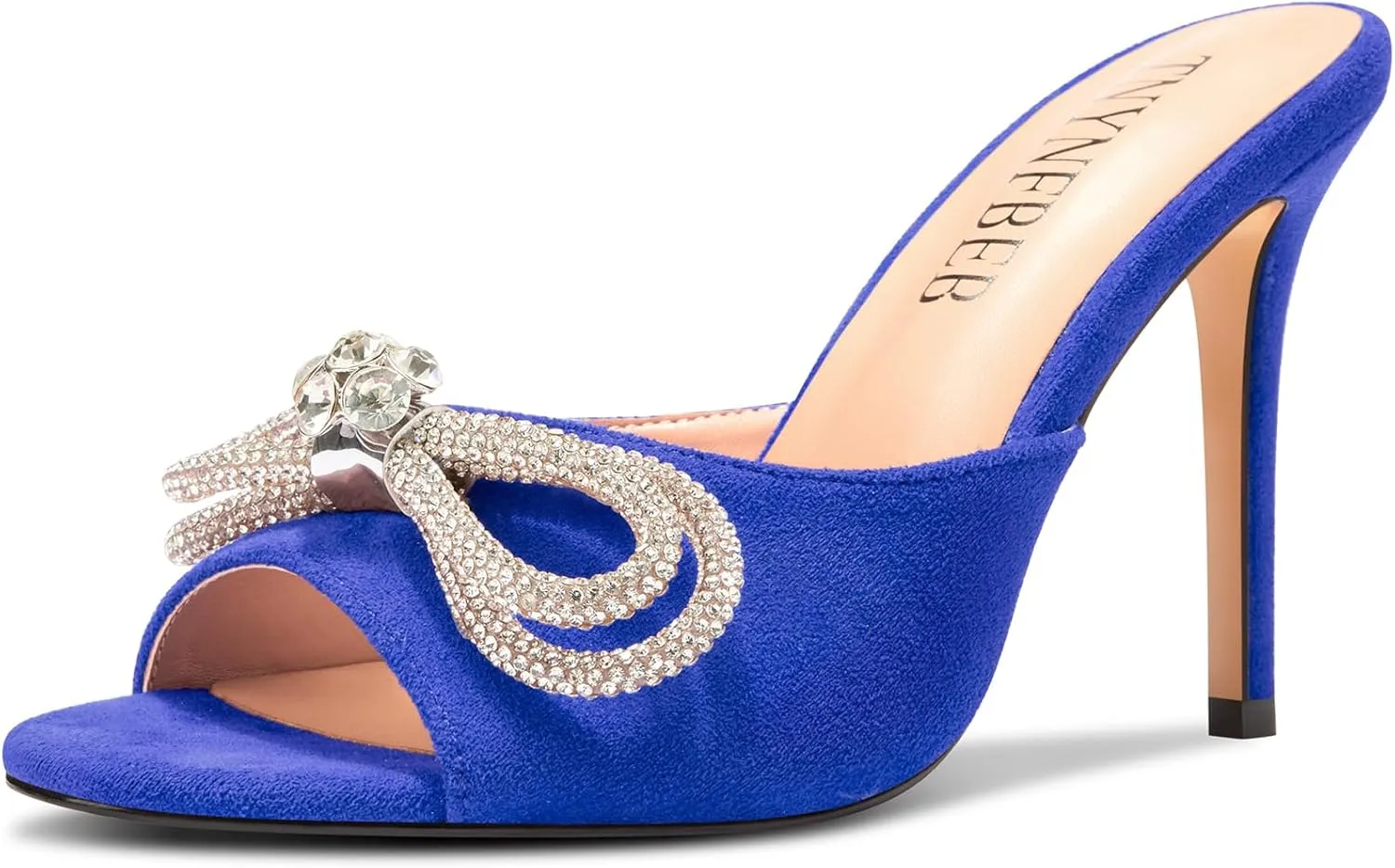 TNYNFBEB Womens Stiletto High Heel Peep Open Toe Sandals Mules Shoes Slingback Slip-on Rhinestone Crystal Bow-knot Prom Dress 3.9 Inches Heels
