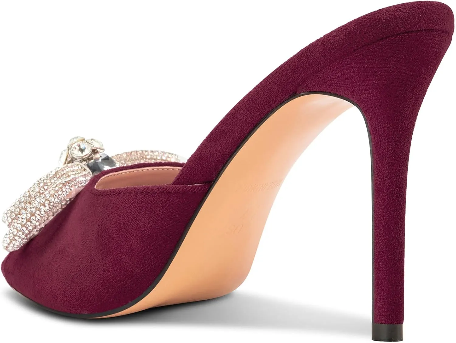 TNYNFBEB Womens Stiletto High Heel Peep Open Toe Sandals Mules Shoes Slingback Slip-on Rhinestone Crystal Bow-knot Prom Dress 3.9 Inches Heels