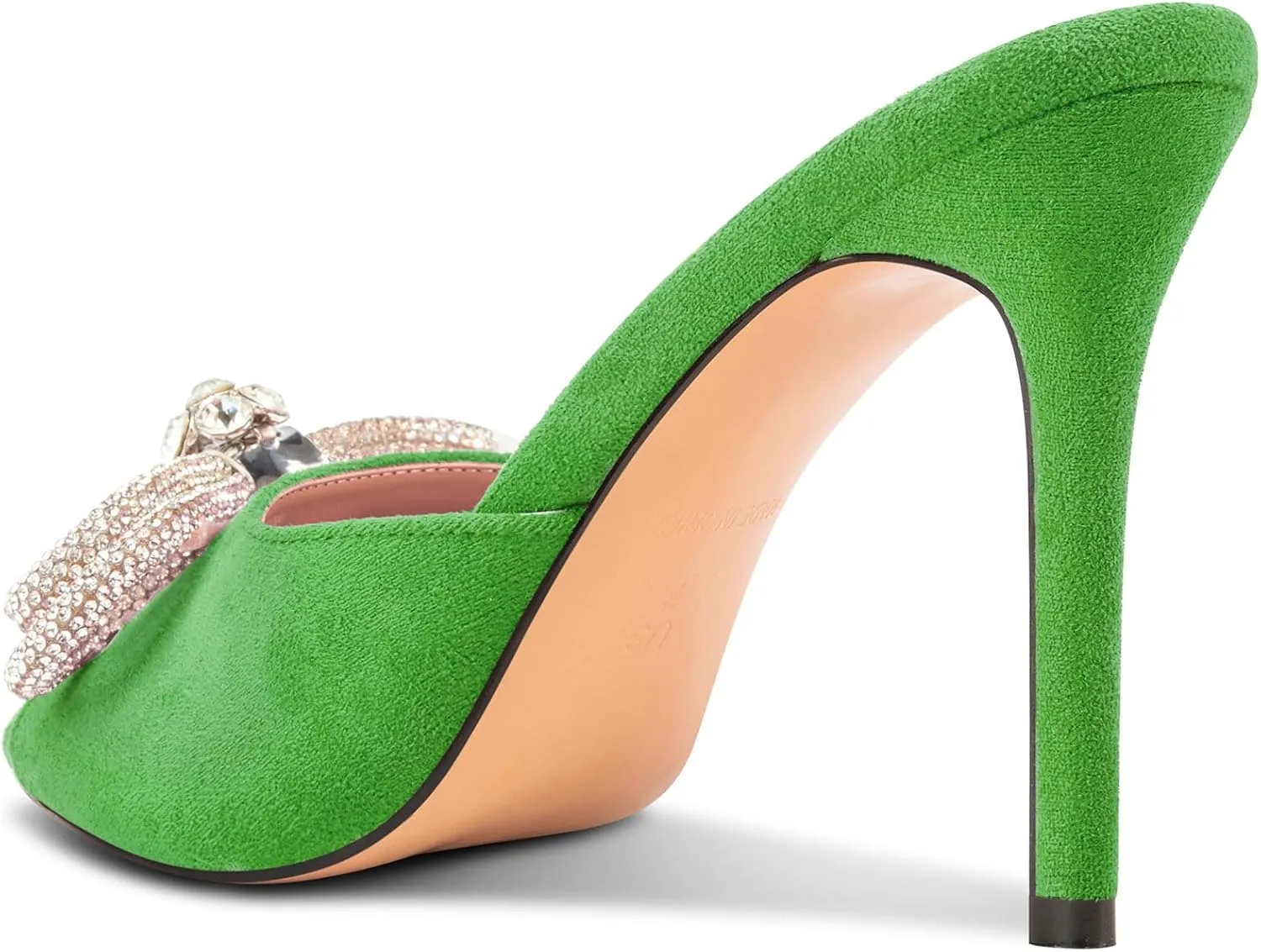 TNYNFBEB Womens Stiletto High Heel Peep Open Toe Sandals Mules Shoes Slingback Slip-on Rhinestone Crystal Bow-knot Prom Dress 3.9 Inches Heels