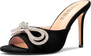 TNYNFBEB Womens Stiletto High Heel Peep Open Toe Sandals Mules Shoes Slingback Slip-on Rhinestone Crystal Bow-knot Prom Dress 3.9 Inches Heels