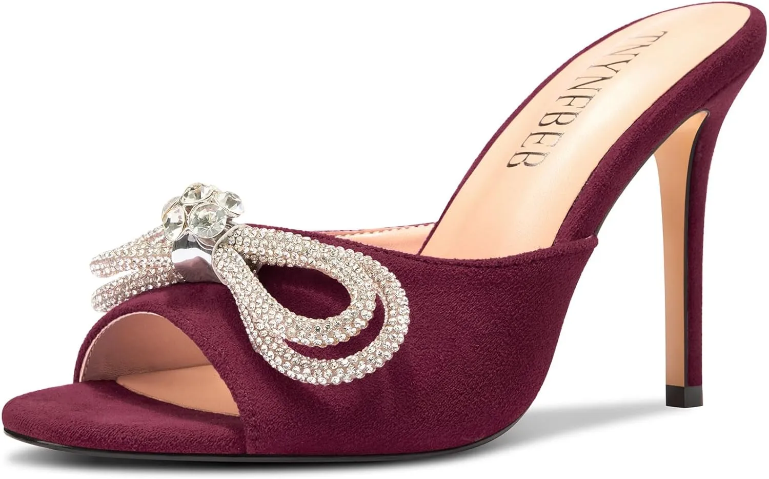 TNYNFBEB Womens Stiletto High Heel Peep Open Toe Sandals Mules Shoes Slingback Slip-on Rhinestone Crystal Bow-knot Prom Dress 3.9 Inches Heels