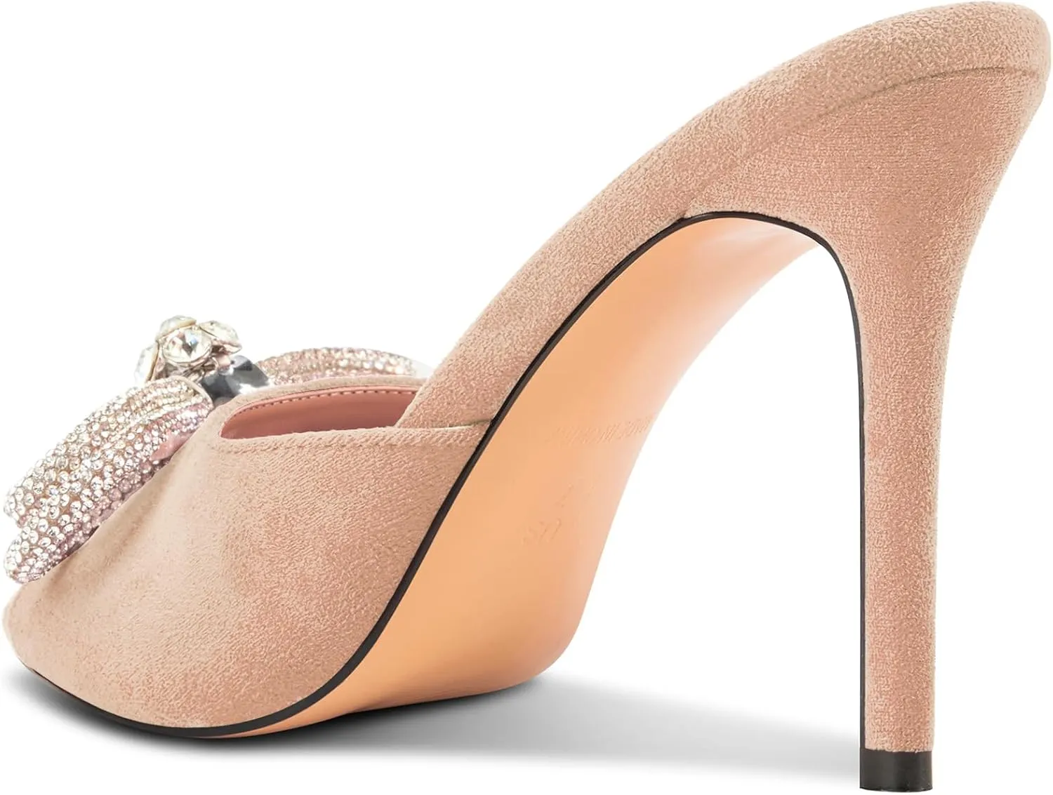 TNYNFBEB Womens Stiletto High Heel Peep Open Toe Sandals Mules Shoes Slingback Slip-on Rhinestone Crystal Bow-knot Prom Dress 3.9 Inches Heels