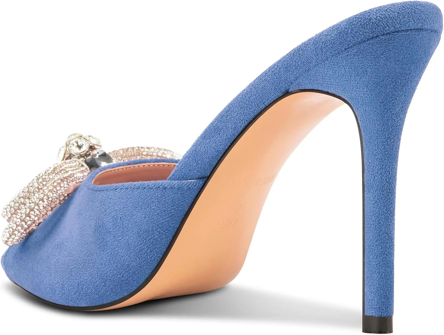 TNYNFBEB Womens Stiletto High Heel Peep Open Toe Sandals Mules Shoes Slingback Slip-on Rhinestone Crystal Bow-knot Prom Dress 3.9 Inches Heels