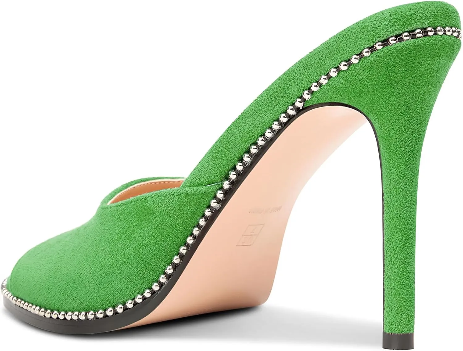 TNYNFBEB Womens Stiletto High Heel Peep Open Toe Sandals Mules Shoes Slingback Slip-on Sliver Beaded Prom Dress 3.9 Inches Heels