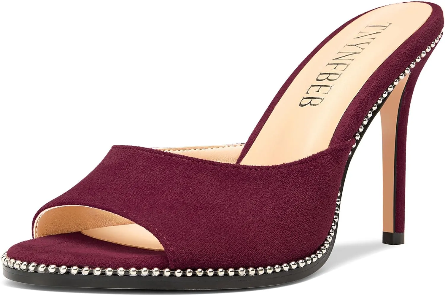TNYNFBEB Womens Stiletto High Heel Peep Open Toe Sandals Mules Shoes Slingback Slip-on Sliver Beaded Prom Dress 3.9 Inches Heels
