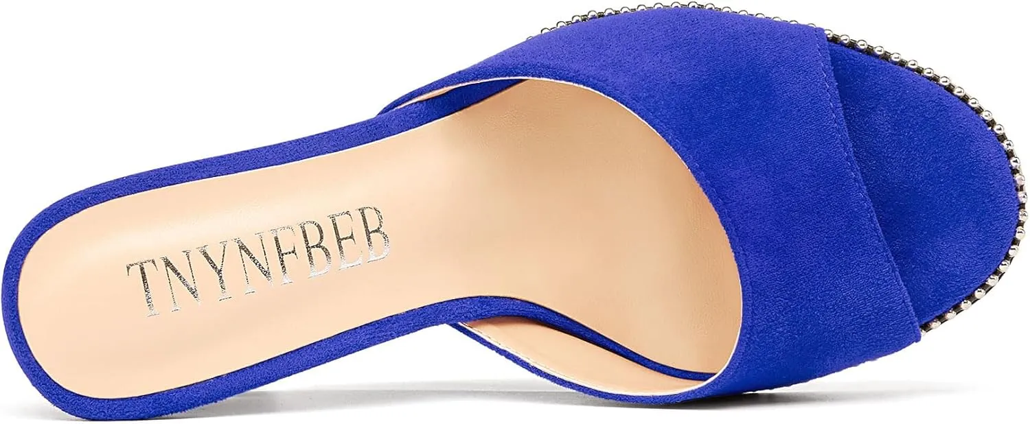 TNYNFBEB Womens Stiletto High Heel Peep Open Toe Sandals Mules Shoes Slingback Slip-on Sliver Beaded Prom Dress 3.9 Inches Heels