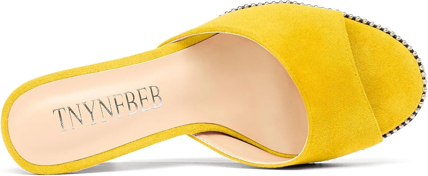 TNYNFBEB Womens Stiletto High Heel Peep Open Toe Sandals Mules Shoes Slingback Slip-on Sliver Beaded Prom Dress 3.9 Inches Heels
