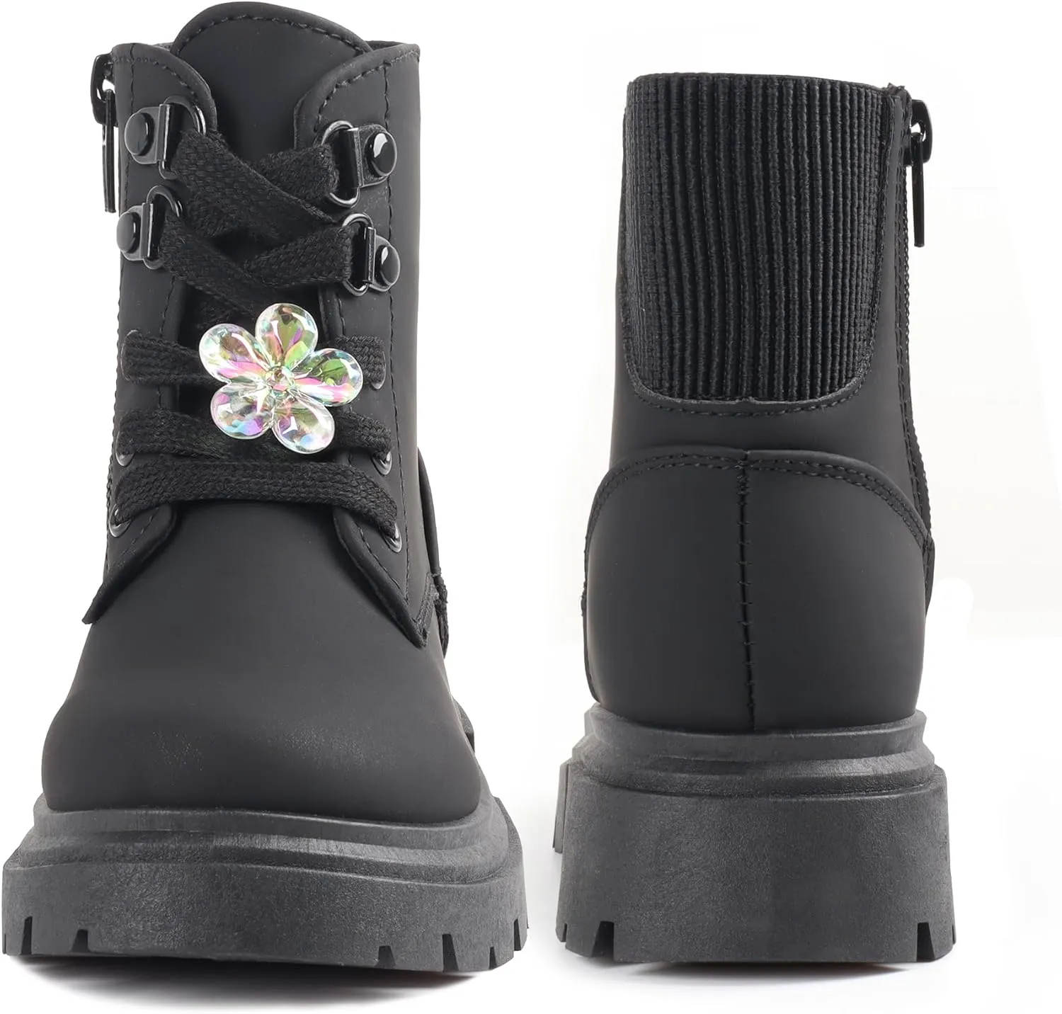 Toddler Boots Girl Side Zipper Lace Up Dress Combat Boots for Toddler/Little Kid/Big Kid