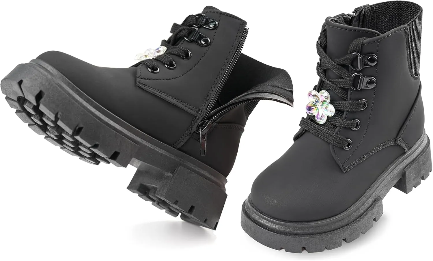 Toddler Boots Girl Side Zipper Lace Up Dress Combat Boots for Toddler/Little Kid/Big Kid