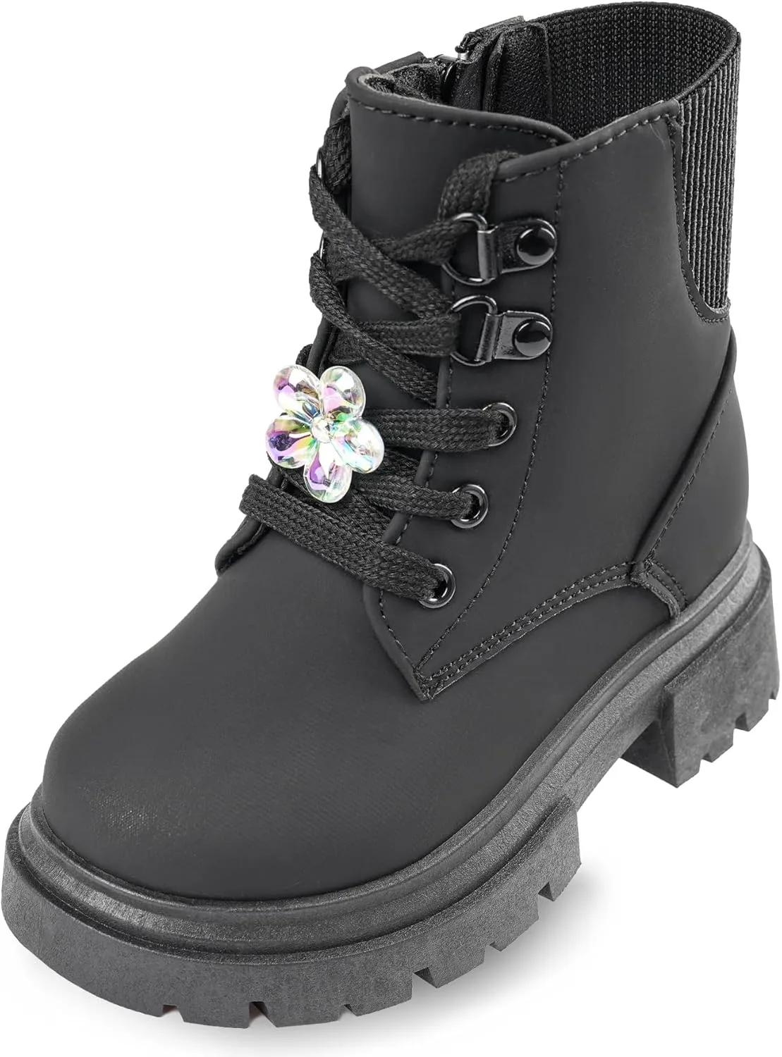 Toddler Boots Girl Side Zipper Lace Up Dress Combat Boots for Toddler/Little Kid/Big Kid