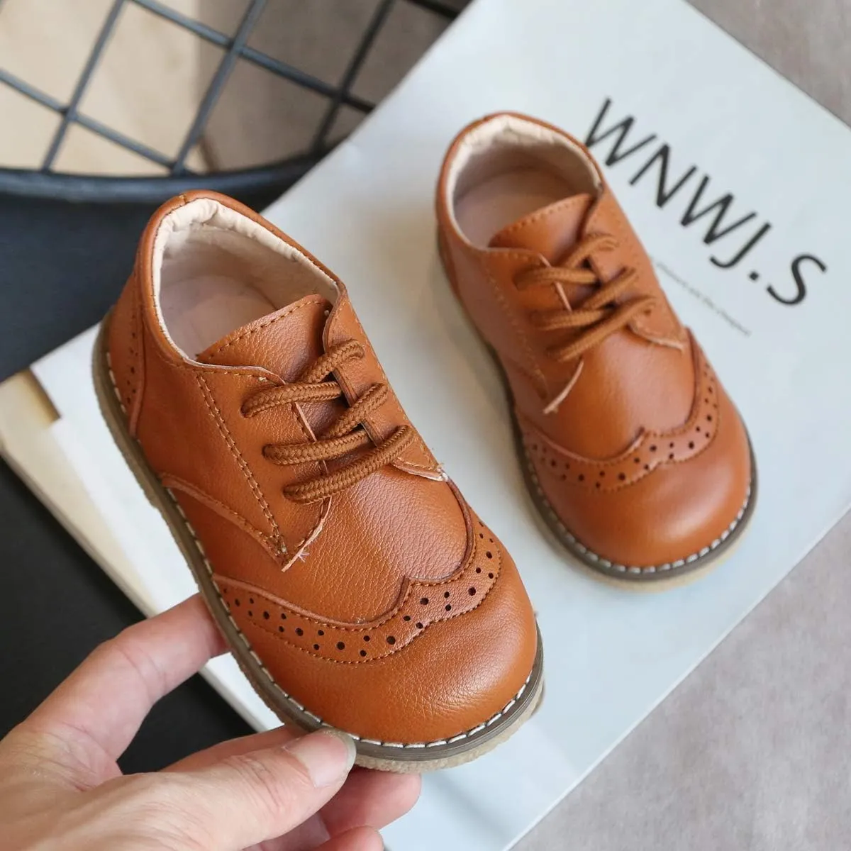Toddler Boys Girls Dress Shoes Brown Black Leather Loafers Wedding Oxford Shoes Uniform School Flat Shoes