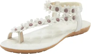 Toe Loop Spring Flat Sandals for Women Beach One Toe Trendy Sling Sandals Summer 2025 Thong Falt Ladies Floral Boho